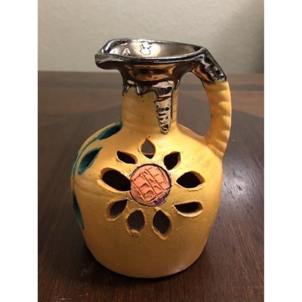 Cut Out Pottery Vase  Sunflower Design Copper Glazed